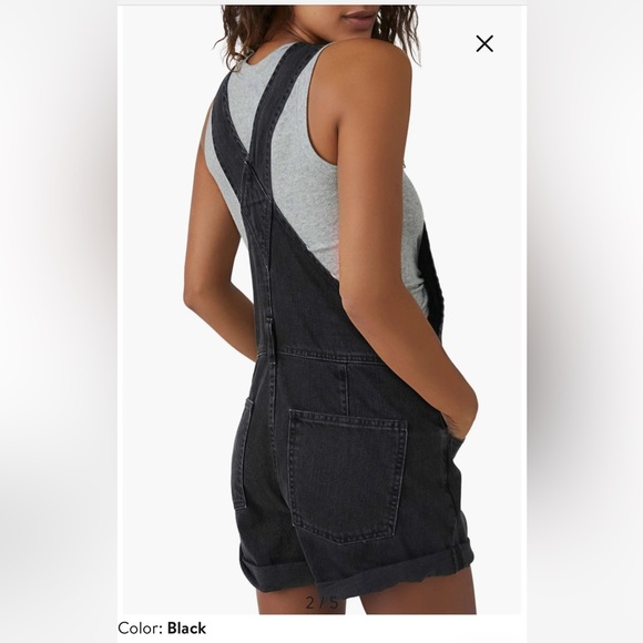 NWT Free People Ziggy Denim Shortalls Black Overalls Shorts XL we the free - Picture 2 of 11